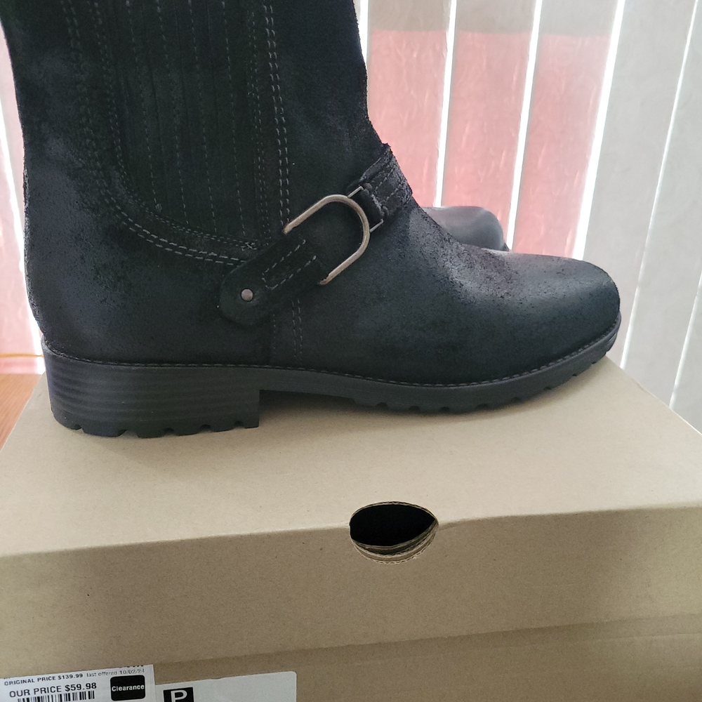 Clarks Suede Black Moto Boots with Buckle